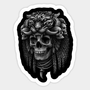 Occult maya skull, Tiger Headdress Sticker